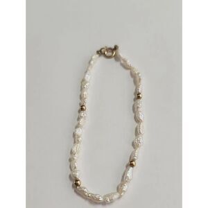 Pearl and 14K Gold Bead Women's Bracelet Size 6.5